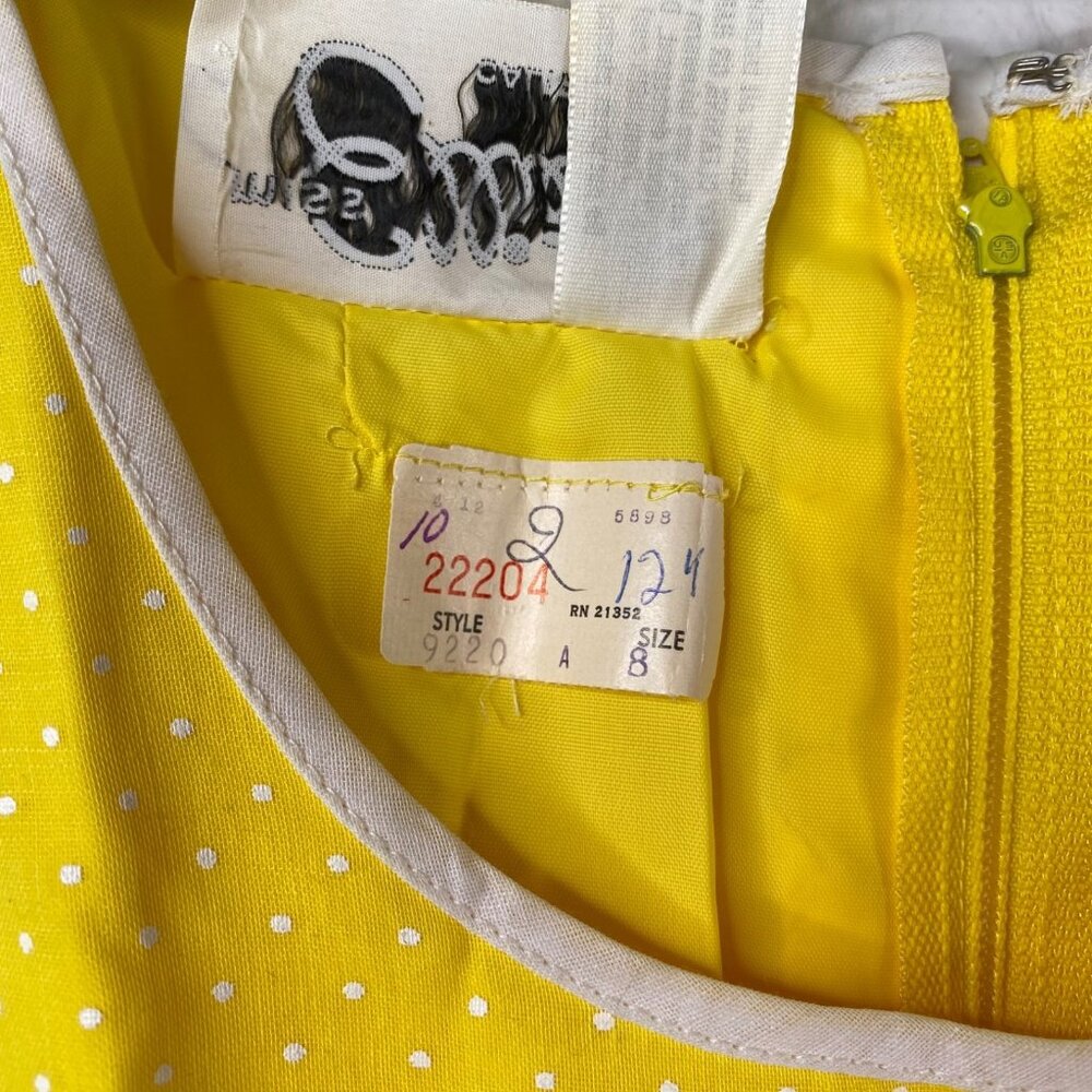 Vintage Miss Elliette Dress Sleeveless Maxi Micro Polka Dot Ruffle Hem Yellow 8 - Picture 4 of 16